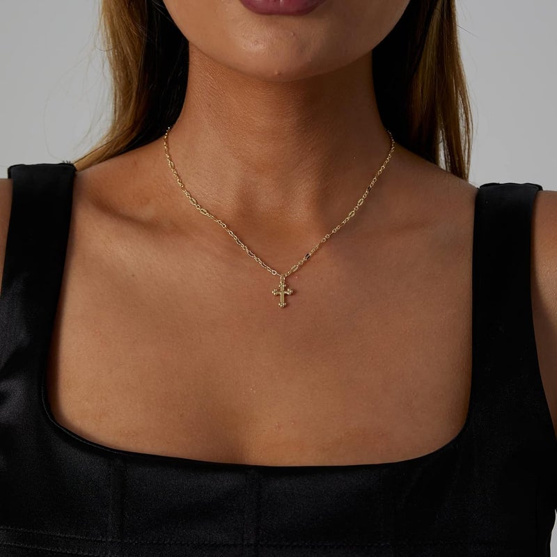 VIROMY Gold Cross Necklace for Women 14K Gold Plated Cute Sidways Cross Pendant Choker Necklaces Simple Trendy Everyday Jewelry for Women - Image 2